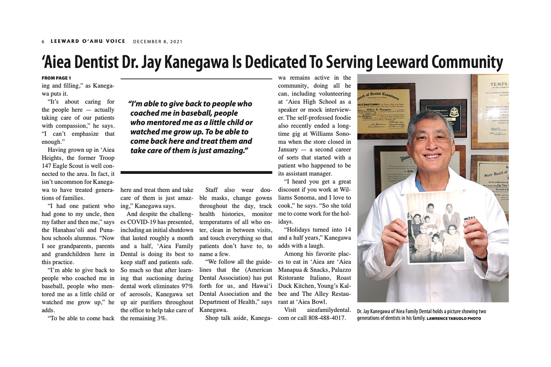Aiea Dentist Walks In Family Footsteps - Midweek Voice